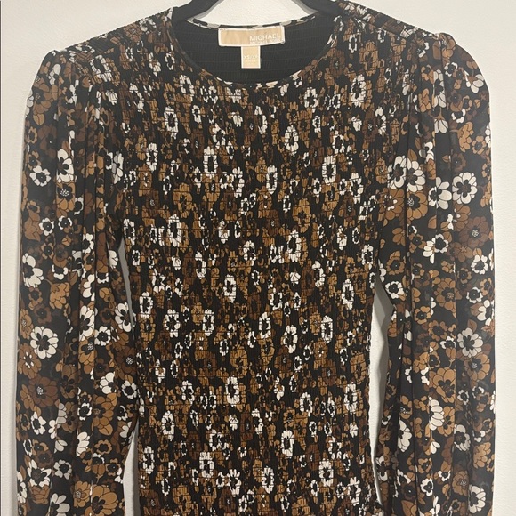 Michael Kors Floral Long Sleeve Dress - Brown and White - Picture 5 of 14